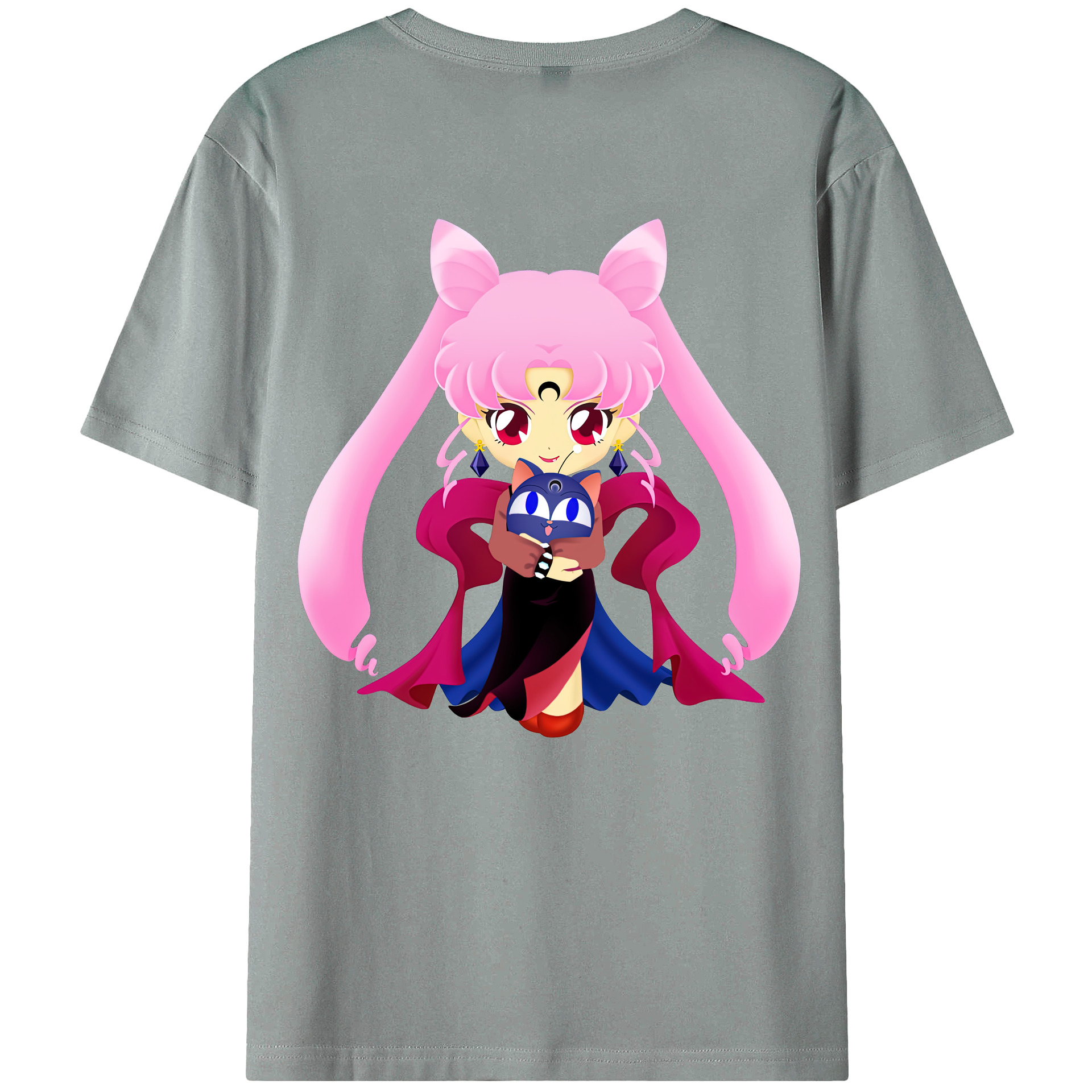 （画像用） 美少女戦士セーラームーン ちびうさ Sailor Moon Chibiusa Tsukino Usagi Small Lady Serenity 綿100％ メンズ半袖Tシャツ（バックプリント） 通気性